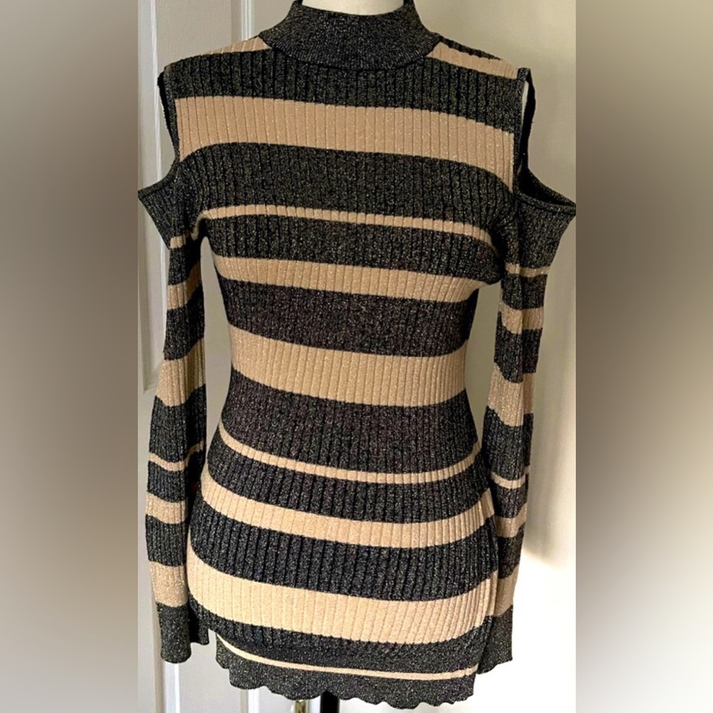 Elegant Off-the-Shoulder Striped Sweater
